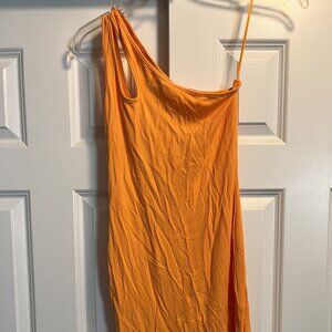 Princess Polly Orange Ribbed Tiller One Shoulder Club Party Mini Dress Size 4